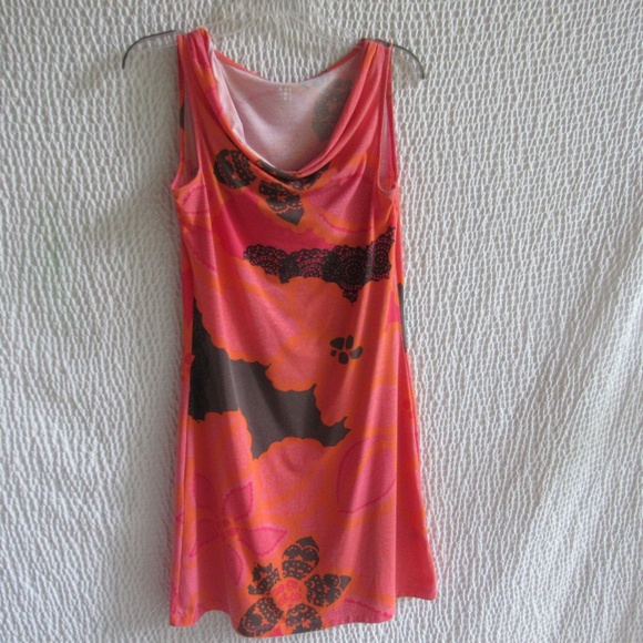 Title Nine Breeze Drape Neck Dress Sleeveless Pink Gray Graphic Womens S Small - Picture 1 of 7